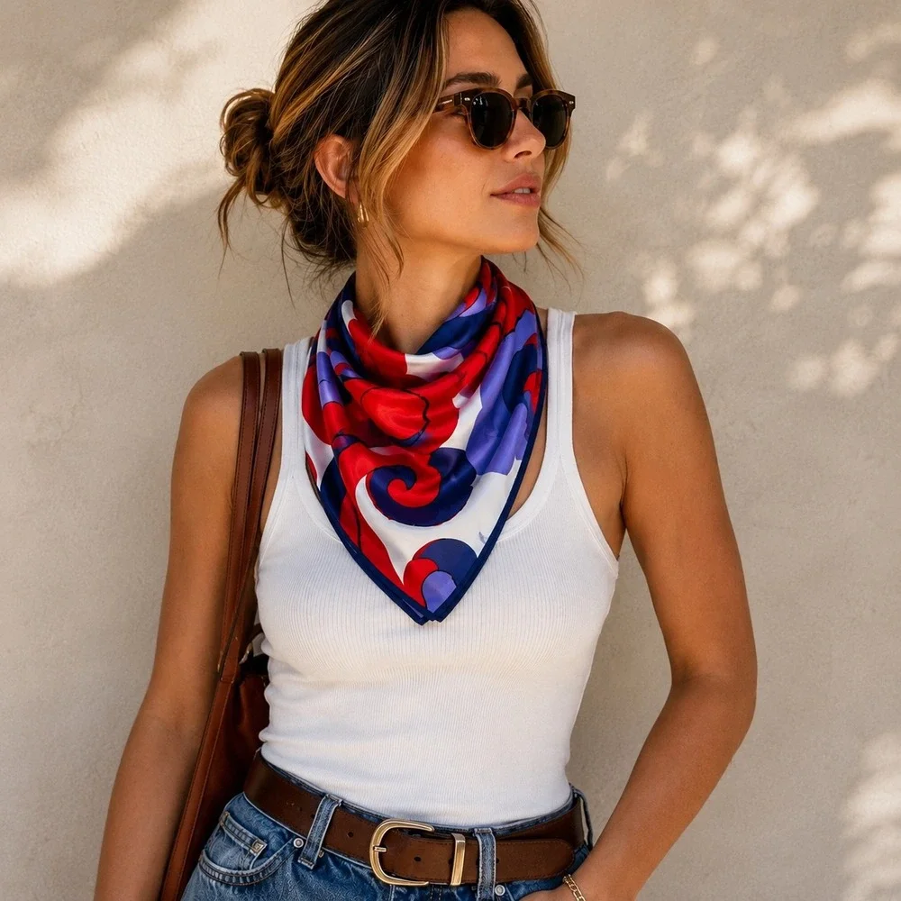 Paoli Scarf Womens OS Red Blue White Good Vintage Mod Acetate Square 26x26.5